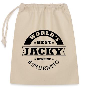 Jacky das beste Geschenk der Welt Vorname Jacky - Verschließbarer Geschenkbeutel aus Baumwolle (25x30cm) - Natur - Vorne