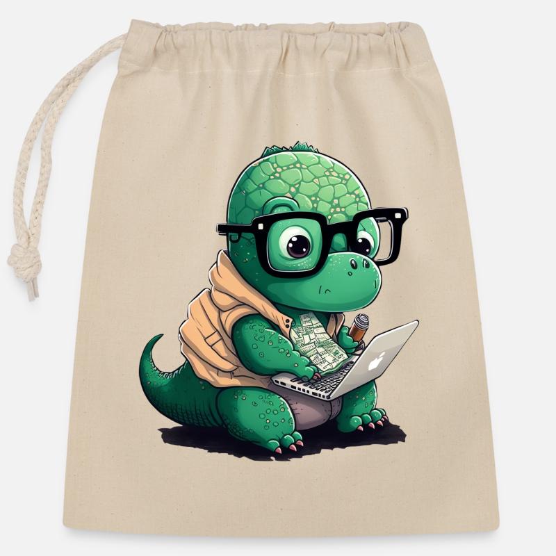 Programmes mignons Dino Who - Sac cadeau en coton avec cordon (25 x 30 cm) - nature