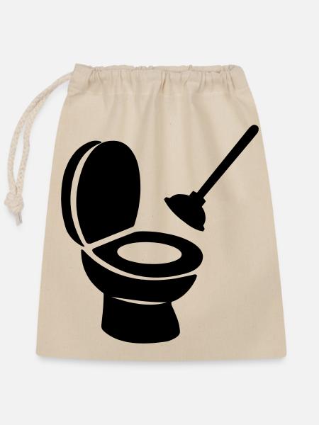 Toilette mit Entblocker - Verschließbarer Geschenkbeutel aus Baumwolle (25x30cm) - Natur