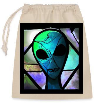 Stained glass alien - Closable cotton gift bag (25x30cm) - nature - Front