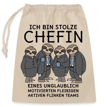Stolze Chefin unglaublich fleißiges Team Faultiere - Verschließbarer Geschenkbeutel aus Baumwolle (25x30cm) - Natur - Vorne