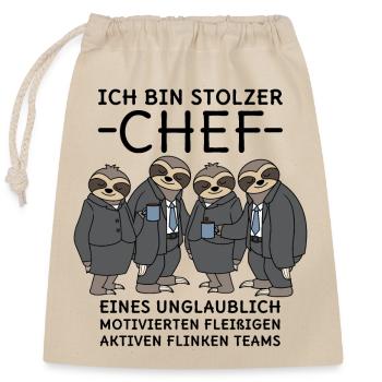 Stolzer Chef unglaublich fleißiges Team Faultiere - Verschließbarer Geschenkbeutel aus Baumwolle (25x30cm) - Natur - Vorne