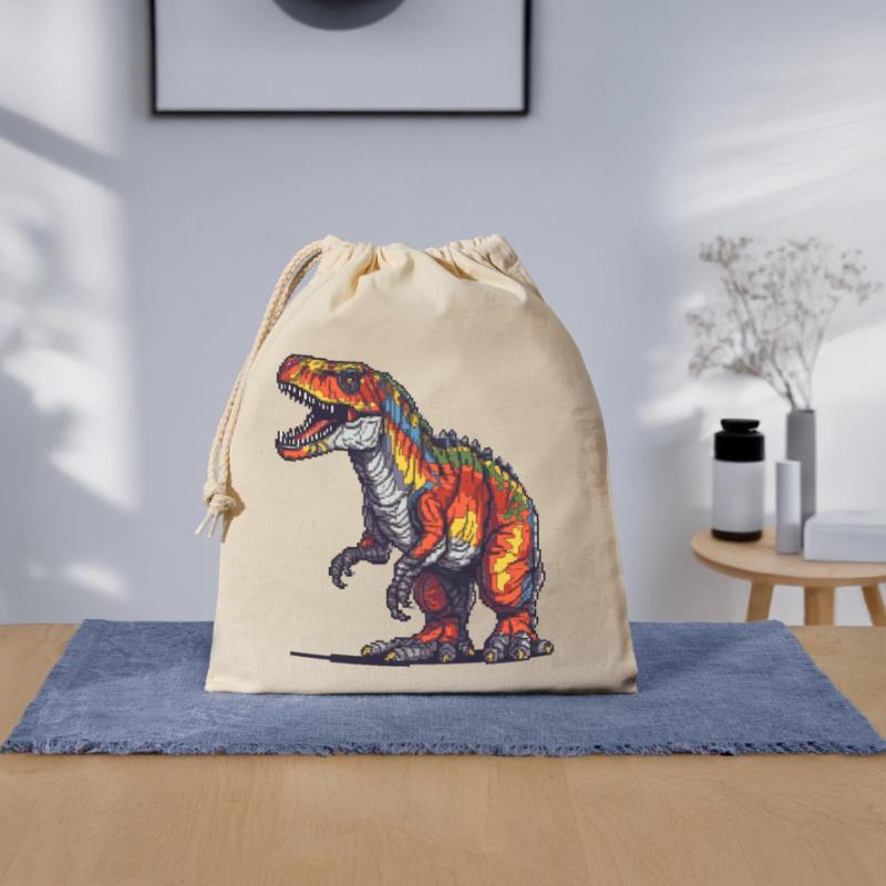 Dino in Retro Pixel Grafik 8-Bit oder 16-Bit Verschließbarer Geschenkbeutel aus Baumwolle (25x30cm)