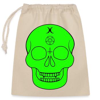 Green skull with occult symbols - Closable cotton gift bag (25x30cm) - nature - Front