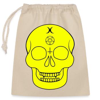Yellow skull with occult symbols - Closable cotton gift bag (25x30cm) - nature - Front