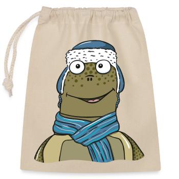 Tortue en hiver - Sac cadeau en coton avec cordon (25 x 30 cm) - nature - Devant