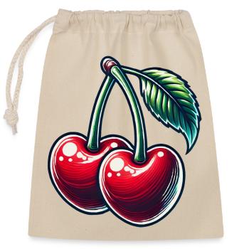 Cherries in the shape of a heart: love in perfect form - Closable cotton gift bag (25x30cm) - nature - Front