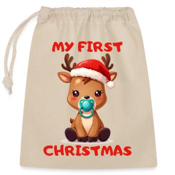 Weihnachts Baby Rentier - My first Christmas - Verschließbarer Geschenkbeutel aus Baumwolle (25x30cm) - Natur - Vorne