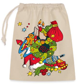 Photo de Noël - Sac cadeau en coton avec cordon (25 x 30 cm) - nature - Devant