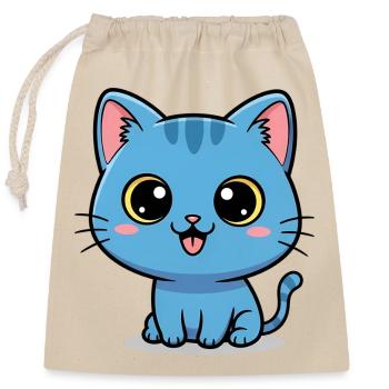 Chat bleu mignon - Dessin animé de chaton Kawaii - Sac cadeau en coton avec cordon (25 x 30 cm) - nature - Devant