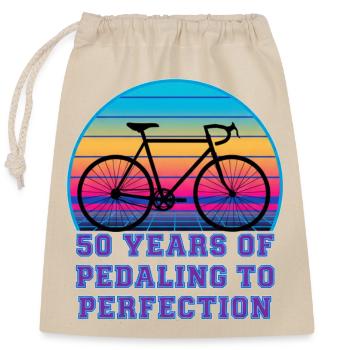 50 Jahre Pedalfahren mit dem Retro Sunset Rennrad - Verschließbarer Geschenkbeutel aus Baumwolle (25x30cm) - Natur - Vorne