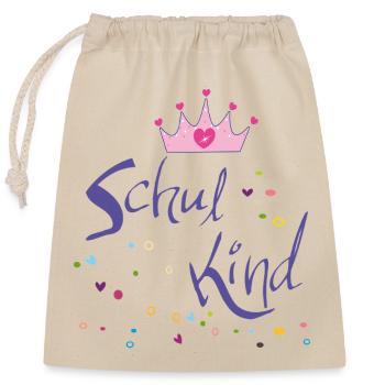 Schoolchild with crown - Closable cotton gift bag (25x30cm) - nature - Front