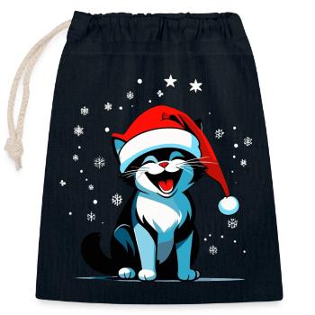 Katze mit Weihnachtsmann Mütze - Verschließbarer Geschenkbeutel aus Baumwolle (25x30cm) - Navy - Vorne
