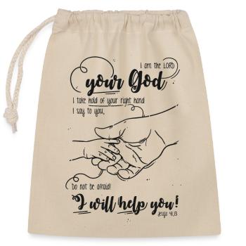 Ésaïe verset biblique Je t’aide - Sac cadeau en coton avec cordon (25 x 30 cm) - nature - Devant