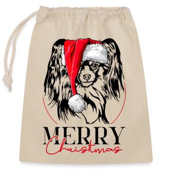Santa Papillon Merry Christmas Hunde Hund Wilsigns - Verschließbarer Geschenkbeutel aus Baumwolle (25x30cm) - Natur - Vorne