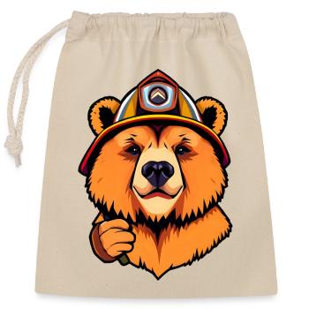 Ours en peluche courageux pompier prêt à l’action - Sac cadeau en coton avec cordon (25 x 30 cm) - nature - Devant