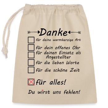 Angestellter Danke sagen zum Abschied Ruhestand - Verschließbarer Geschenkbeutel aus Baumwolle (25x30cm) - Natur - Vorne