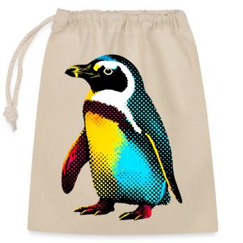 Pinguin - Verschließbarer Geschenkbeutel aus Baumwolle (25x30cm) - Natur - Vorne