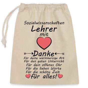 Sozialwissenschaften Lehrer Danke zum Abschied - Verschließbarer Geschenkbeutel aus Baumwolle (25x30cm) - Natur - Vorne