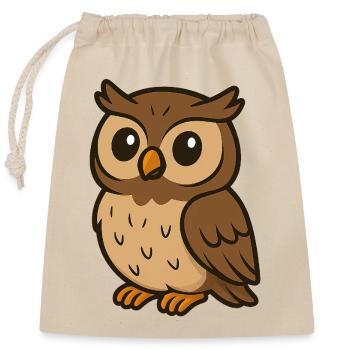 Niedliche Cartoon-Eule – Weiser Waldfreund für Kinder - Verschließbarer Geschenkbeutel aus Baumwolle (25x30cm) - Natur - Vorne