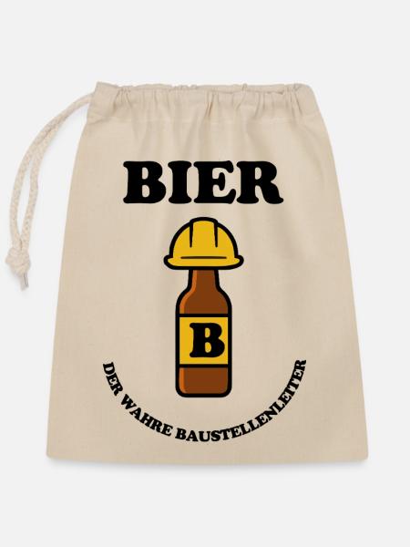 BIER - Verschließbarer Geschenkbeutel aus Baumwolle (25x30cm) - Natur