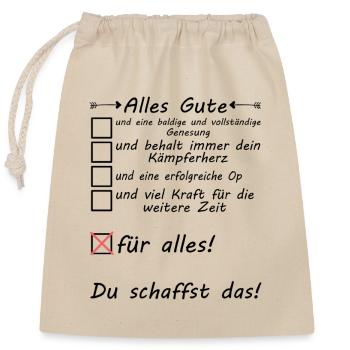 Alles Gute für die Augen Zahn Hund Knie OP - Verschließbarer Geschenkbeutel aus Baumwolle (25x30cm) - Natur - Vorne