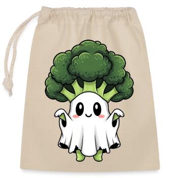 Süßer Halloween Brokkoli Geist Gespenst Kostüm - Verschließbarer Geschenkbeutel aus Baumwolle (25x30cm) - Natur - Vorne