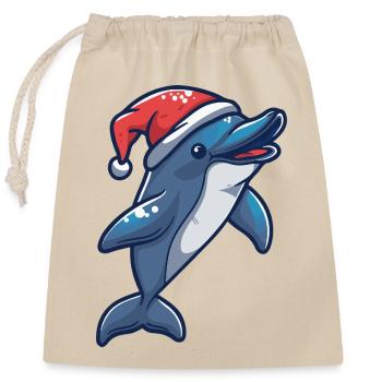 Delfin Weihnachten - Verschließbarer Geschenkbeutel aus Baumwolle (25x30cm) - Natur - Vorne