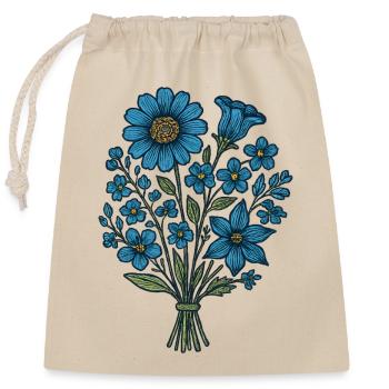 Blaues Blumenbouquet - Verschließbarer Geschenkbeutel aus Baumwolle (25x30cm) - Natur - Vorne