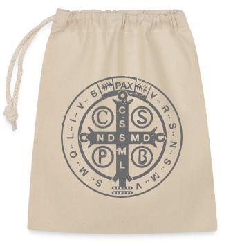 Religiöse katholische St. Benedikt-Medaille | Christlich - Verschließbarer Geschenkbeutel aus Baumwolle (25x30cm) - Natur - Vorne