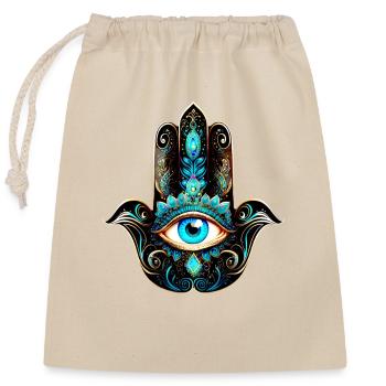 La main Hamsa, œil qui voit tout, Nazar, symbole de protection - Sac cadeau en coton avec cordon (25 x 30 cm) - nature - Devant
