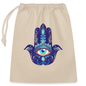 La main Hamsa, œil qui voit tout, Nazar, symbole de protection - Sac cadeau en coton avec cordon (25 x 30 cm) - nature - Devant