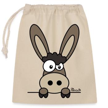 Âne drôle, mascotte - Sac cadeau en coton avec cordon (25 x 30 cm) - nature - Devant