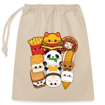 moodrush Design Kawaii Cat Fast Food Print - Sac cadeau en coton avec cordon (25 x 30 cm) - nature - Devant