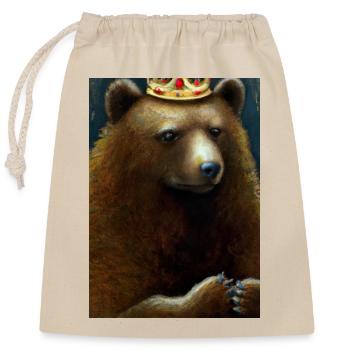 Bär mit Krone - Verschließbarer Geschenkbeutel aus Baumwolle (25x30cm) - Natur - Vorne