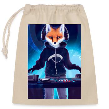 Fox am DJ-Pult - Verschließbarer Geschenkbeutel aus Baumwolle (25x30cm) - Natur - Vorne