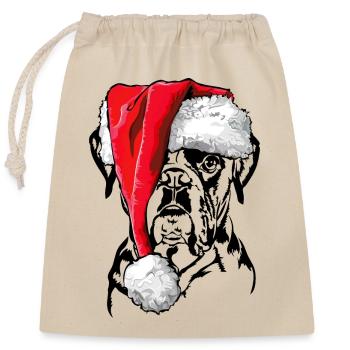 Santa Boxer Weihnachten Hunde Hund Wilsigns - Verschließbarer Geschenkbeutel aus Baumwolle (25x30cm) - Natur - Vorne