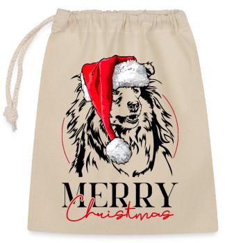 Santa Langhaar Collie Merry Christmas Wilsigns - Verschließbarer Geschenkbeutel aus Baumwolle (25x30cm) - Natur - Vorne