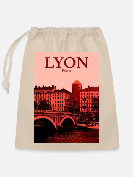Lyon Skyline roter Overlay - Verschließbarer Geschenkbeutel aus Baumwolle (25x30cm) - Natur
