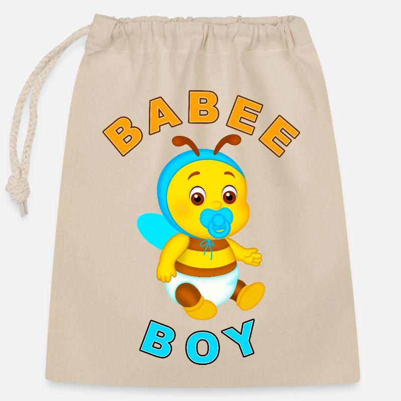 BABEE Boy with text - Closable cotton gift bag (25x30cm) - nature
