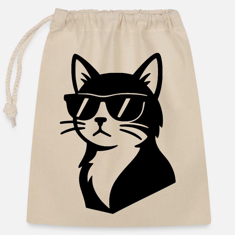 Cool Cat - Chat élégant avec des lunettes de soleil - Sac cadeau en coton avec cordon (25 x 30 cm) - nature