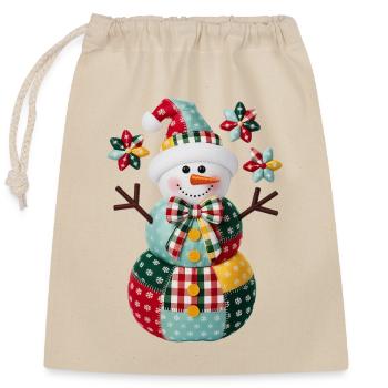 Patchwork Schneemann Feiertagsstimmung - Verschließbarer Geschenkbeutel aus Baumwolle (25x30cm) - Natur - Vorne