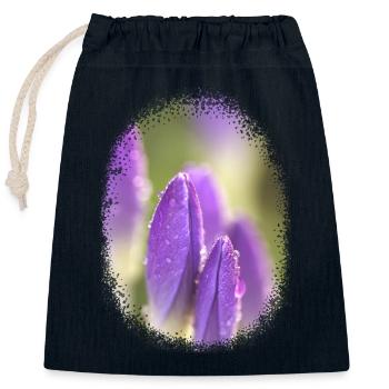 Crocus violets Fleurs violettes Motif floral avec rosée - Sac cadeau en coton avec cordon (25 x 30 cm) - bleu marine - Devant