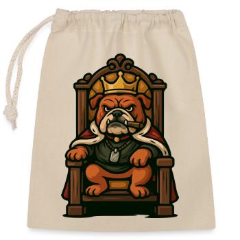 Royal Bulldog King on Throne Cartoon Graphic - Closable cotton gift bag (25x30cm) - nature - Front