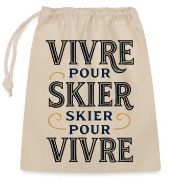 Vivre pour skier, skier pour vivre - Sac cadeau en coton avec cordon (25 x 30 cm) - nature - Devant
