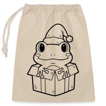 Weihnachtsfrosch in Geschenkbox Illustration - Verschließbarer Geschenkbeutel aus Baumwolle (25x30cm) - Natur - Vorne