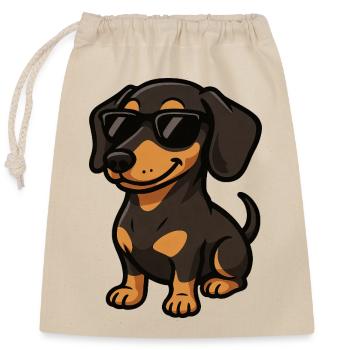 Cooler Dackel mit Sonnenbrille Freund Herrchen - Verschließbarer Geschenkbeutel aus Baumwolle (25x30cm) - Natur - Vorne