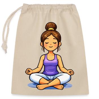 Femme méditant en tailleur - Sac cadeau en coton avec cordon (25 x 30 cm) - nature - Devant