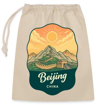 Pekinger Große Mauer Retro-Sonnenuntergangs-Reiseabzeichen - Verschließbarer Geschenkbeutel aus Baumwolle (25x30cm) - Natur - Vorne