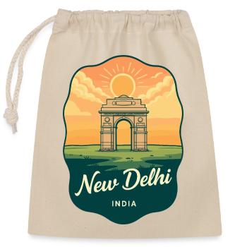 Badge de voyage rétro Sunset Gate de New Delhi India Gate - Sac cadeau en coton avec cordon (25 x 30 cm) - nature - Devant